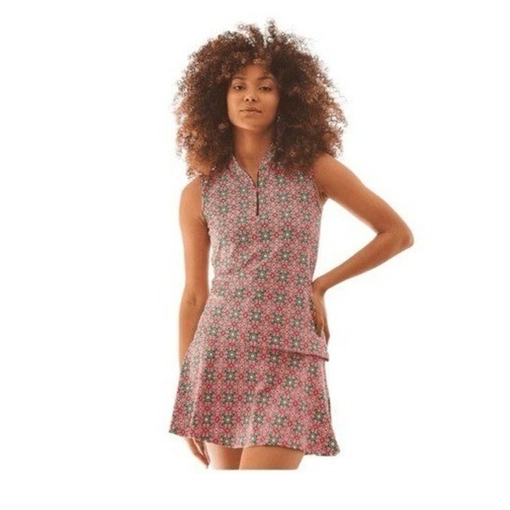 Dona Jo 14.5" Aim Fantasy Skirt Skort Pink Green White Floral Stretch Knit Athle